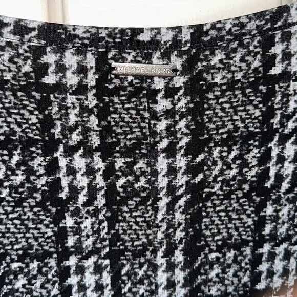 Black White Houndstooth Jacquard Michael Kors Long Sleeve Knee Length Dress L - Picture 3 of 10